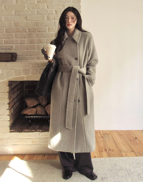 Оверсайз длинное шерстяное пальто Light Gray
