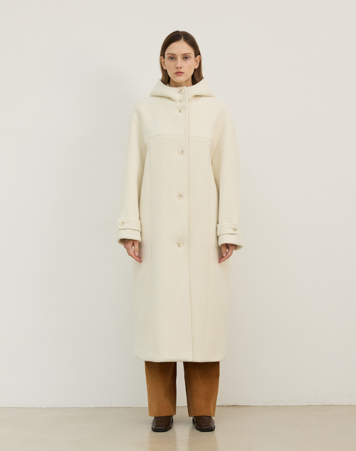 Длинное шерстяное пальто с капюшоном HOOD WOOL LONG COAT