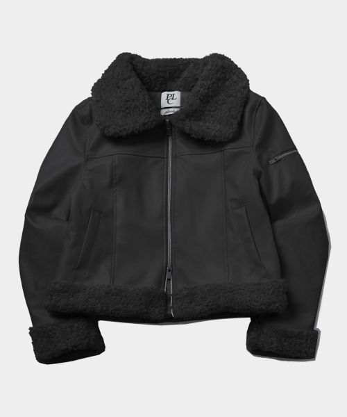 Женская короткая дубленка на молнии с меховым воротником [Black]