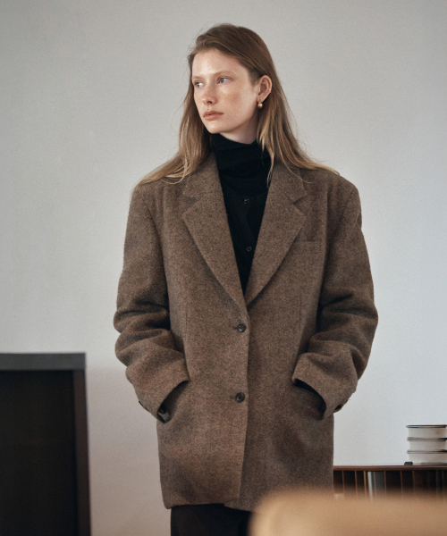 Винтажный блейзер SIOT4170 из шерсти в елочку_Mocha brown