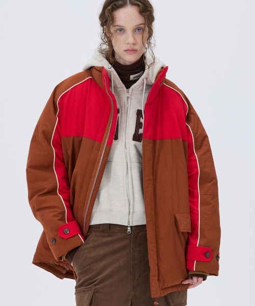 COLOR BLOCK PADDING JUMPER BROWN