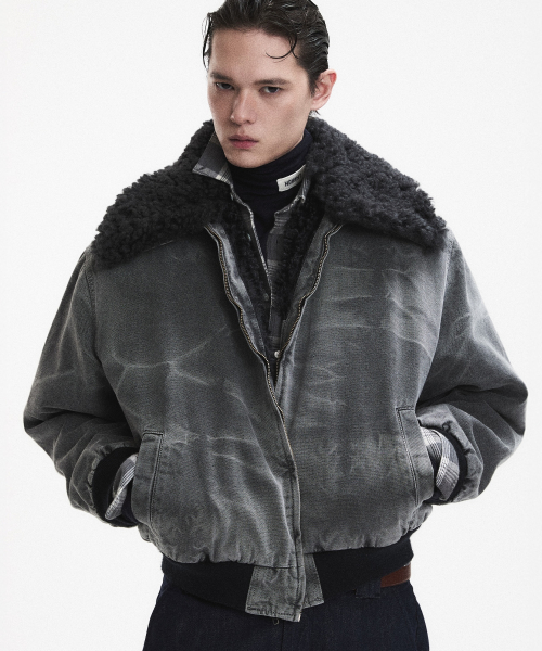 WASHED SHEARLING COLLAR BLOUSON CHARCOAL