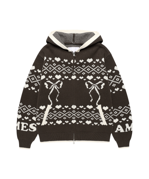 COWICHAN KNIT HOODIE ZIP-UP BROWN