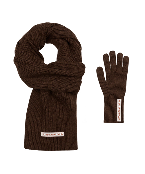 KNIT GLOVES & MUFFLER SET BROWN