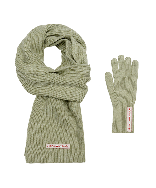 KNIT GLOVES & MUFFLER SET GREEN