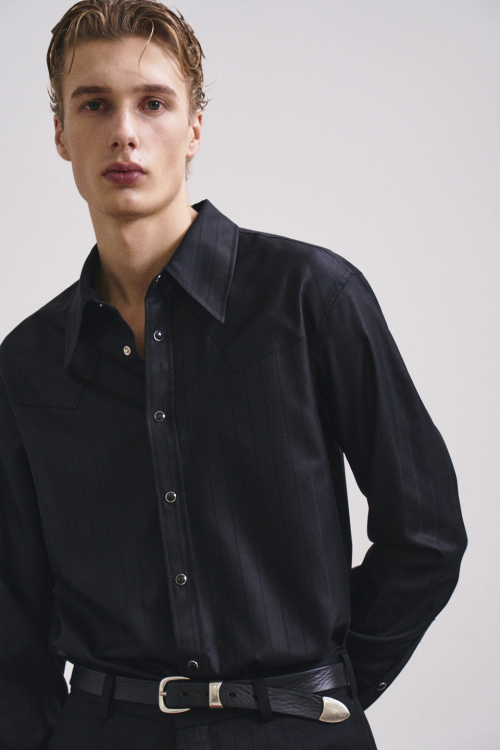 WOOL BLACK STRIPED SHIRT (BLACK)