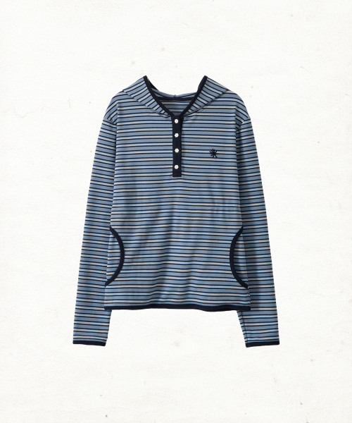 DD stripe trim hooded long sleeve (SKY BLUE)