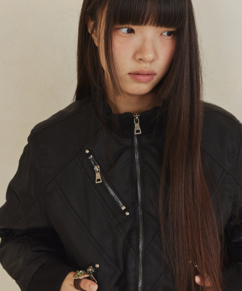 DD cropped studded MA-1 jacket (BLACK)