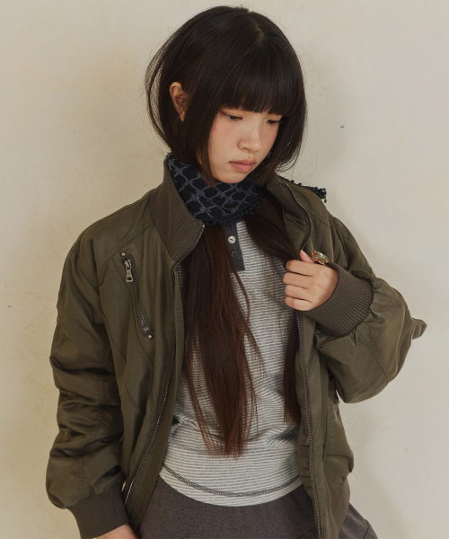 DD cropped studded MA-1 jacket (KHAKI)