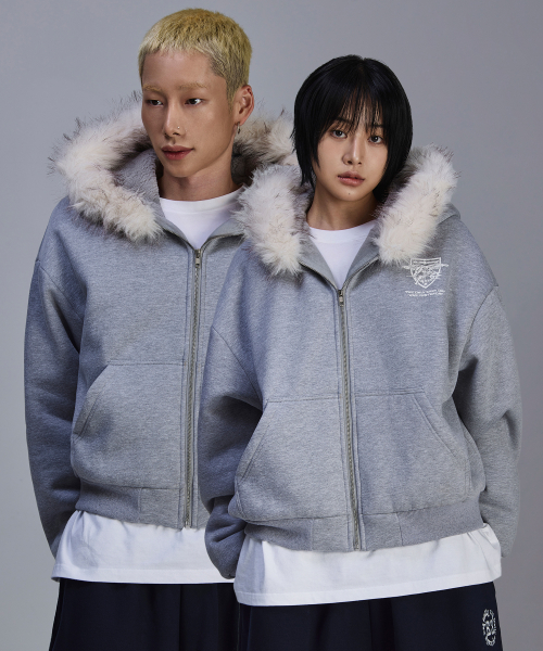 스켈리웩() 트리밍 퍼 기모 후드 집업[그레이] 상품 이미지