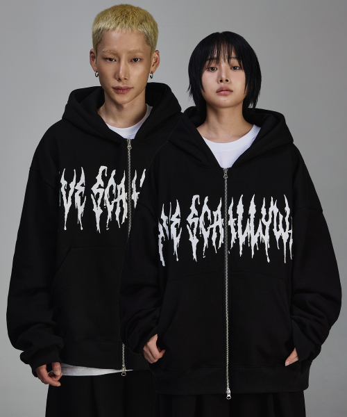 스켈리웩() 글리터 레터링 기모 후드 집업[블랙] 상품 이미지