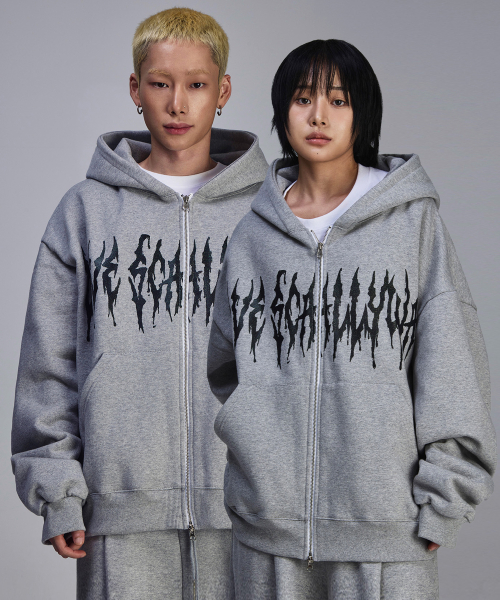 스켈리웩() 글리터 레터링 기모 후드 집업[그레이] 상품 이미지