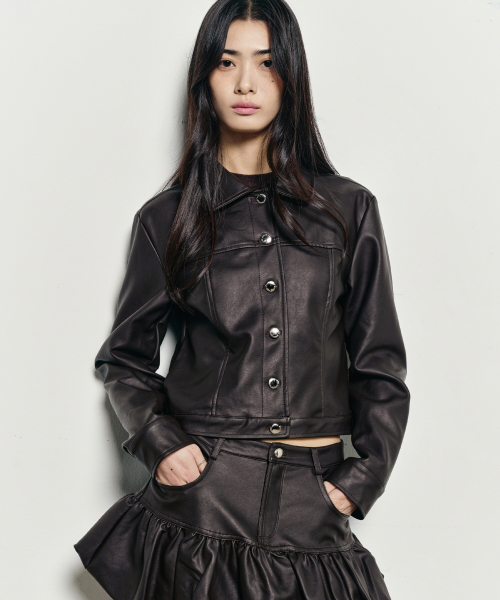 TRUCKER LINE LEATHER JACKET_BROWN