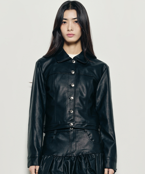 TRUCKER LINE LEATHER JACKET_BLACK