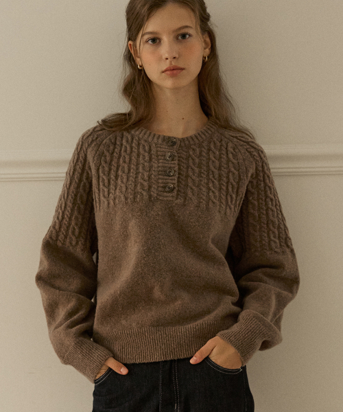 Шерстяной вязаный кардиган на пуговицах - Brown