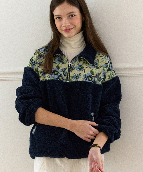 Флисовая анорак-олимпийка Fiona жаккард - Navy