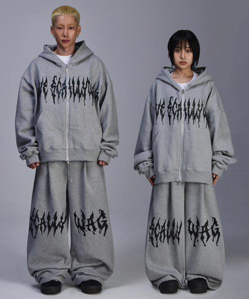 스켈리웩() 글리터 레터링 기모 후드 집업 셋업[그레이] 상품 이미지