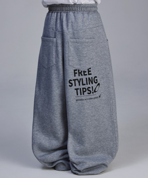 스켈리웩() 백 프린팅 와이드 기모 트레이닝 팬츠[그레이] 상품 이미지