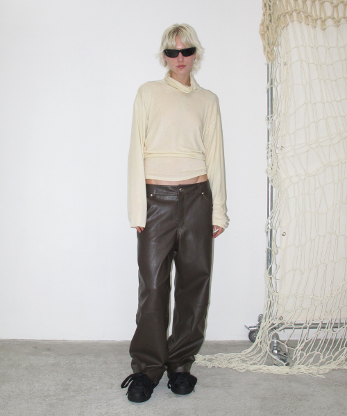 Faux Leather Studded Pants, BROWN
