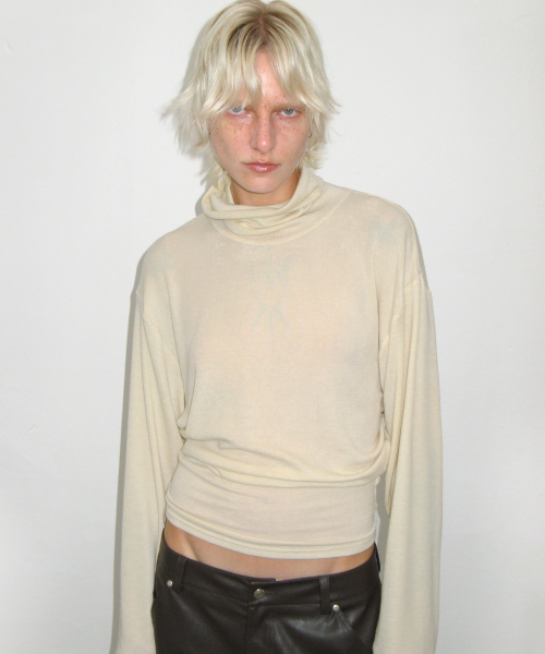 Wool Turtle Neck Long Sleeve Top, CREAM
