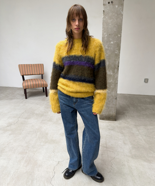 Hairy Color Block Knit, YELLOW