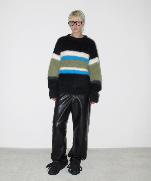 Hairy Color Block Knit, BLACK