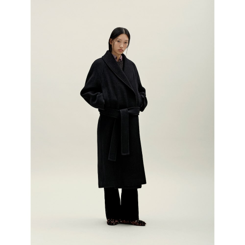 Shawl Collar Long Coat Black