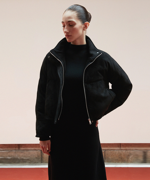 Suede Cropped Puffer Jacket_Black