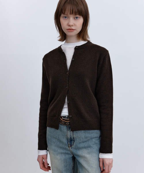 Шерстяной кардиган с круглым вырезом (Brown)