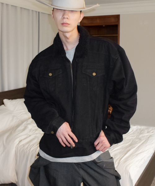 fleece heavy denim trucker jacket
