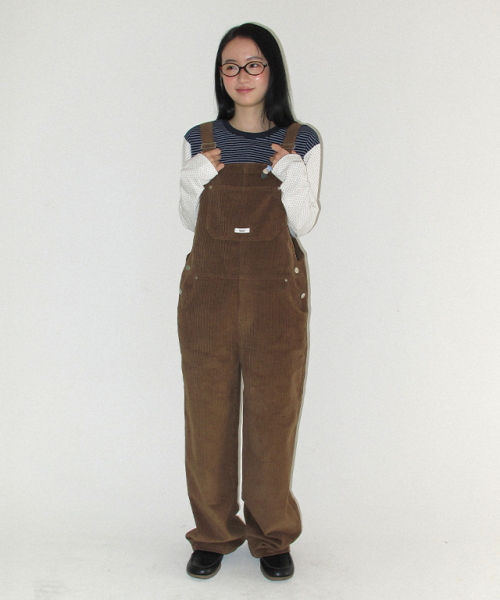 BACK HEART POCKET CORDUROY OVERALLS BROWN