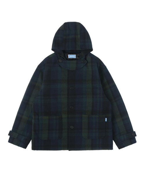 Tartan Hooded Coat - Navy