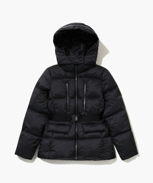 Женский пуховик средней длины с меховым капюшоном _BLCK GQ422LDJO5