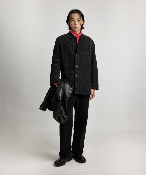 Corduroy Stand Collar Jacket - Black