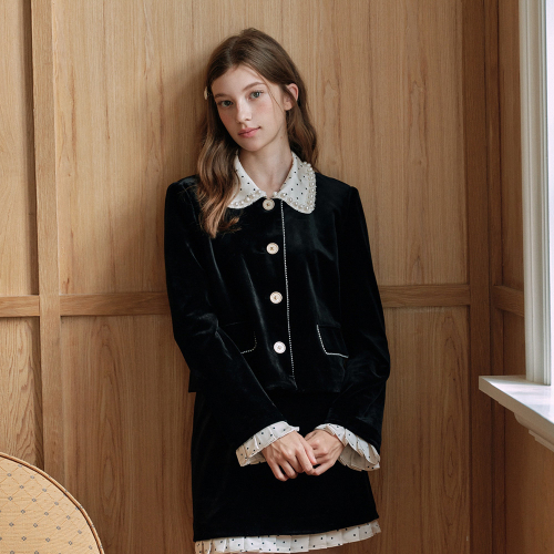 Cest_Polka dot velvet jacket