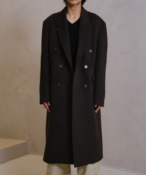 LOOSED DOUBLE BREASTED COAT (BROWN)