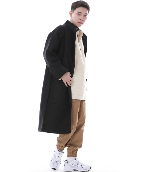 Длинный тренч-пальто с подворотом Fatigue FBL-700 Black