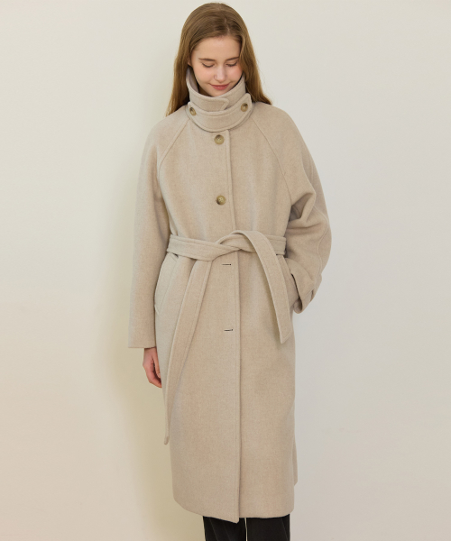 Raglan Belted шерстяной Long Coat - Oat бежевый