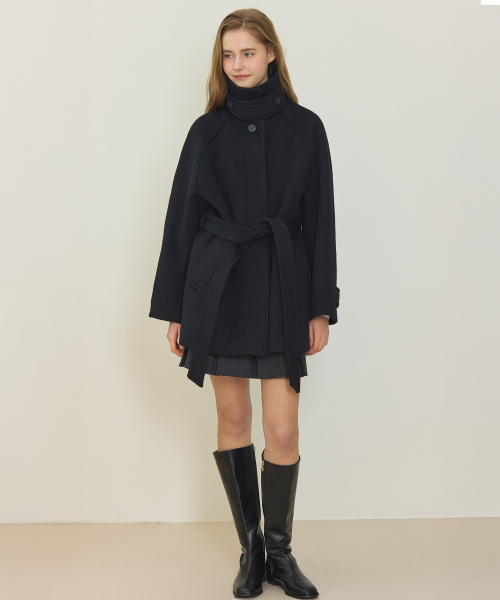 Raglan Belted шерстяной Half Coat - черный