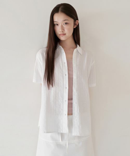 Womens Vertical Lace короткий рукав рубашка [White]