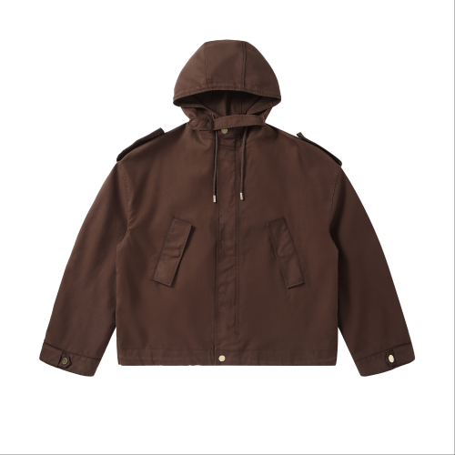 Укороченная бомбер с капюшоном_Brown