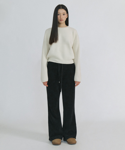 флис Lined Bootcut Banding Pants_BLACK