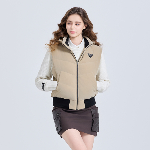 Женский пуховый жилет с капюшоном, Beige