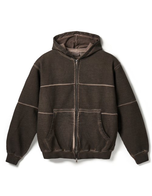 Pigment Dyed Split Zip худи - коричневый