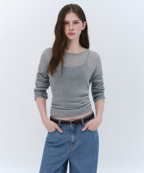 Женский трикотаж из льняного микса с рёбрами, полупрозрачный [Medium Grey]
