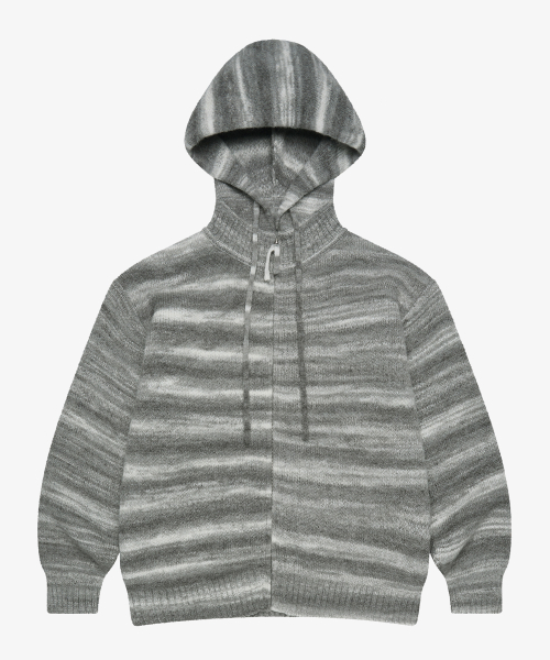 шерстяной stripe трикотаж с капюшоном zip-up_Grey