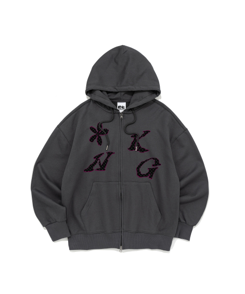 FLOWER DOT GRAPHIC с капюшоном ZIP-UP  (CHARCOAL)