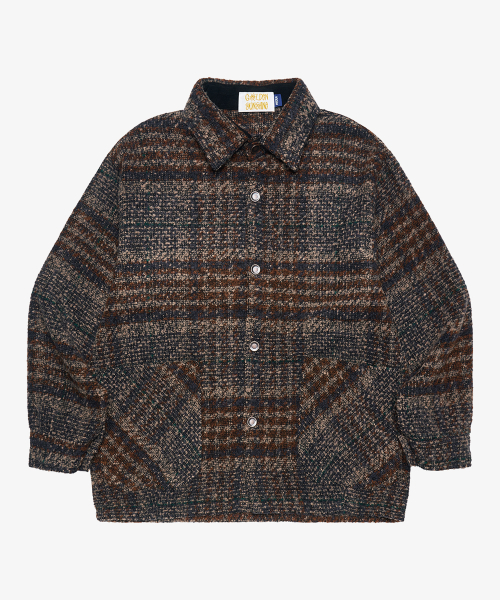 шерстяной boucle check jacket_Brown