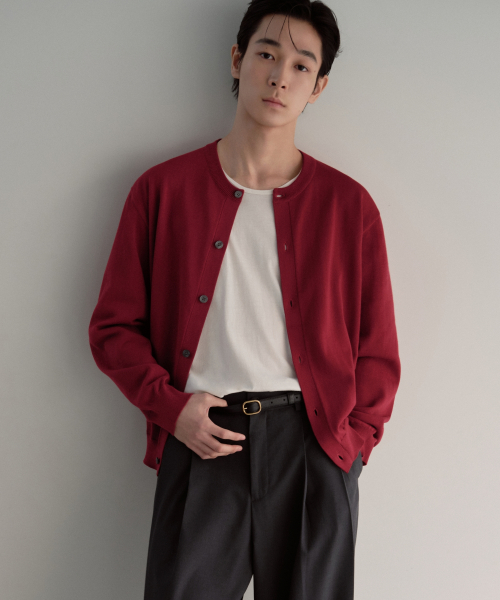 무신사 스탠다드() 워셔블 수피마 코튼 라운드 넥 가디건 [버건디] 상품 이미지