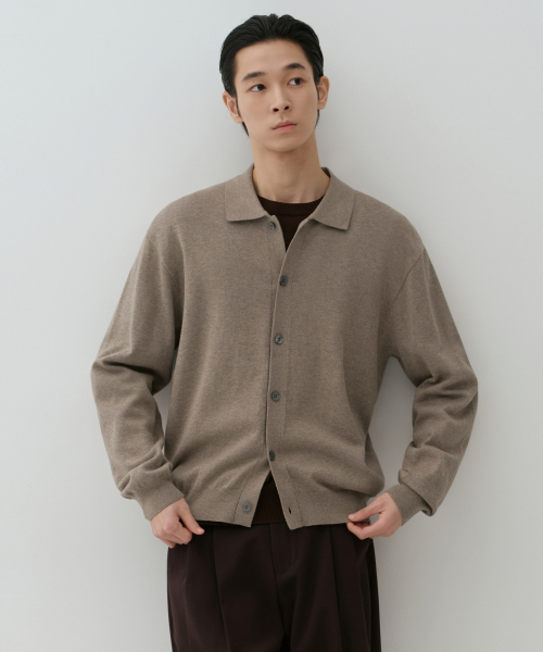 무신사 스탠다드() 워셔블 수피마 코튼 칼라드 가디건 [헤더 베이지] 상품 이미지